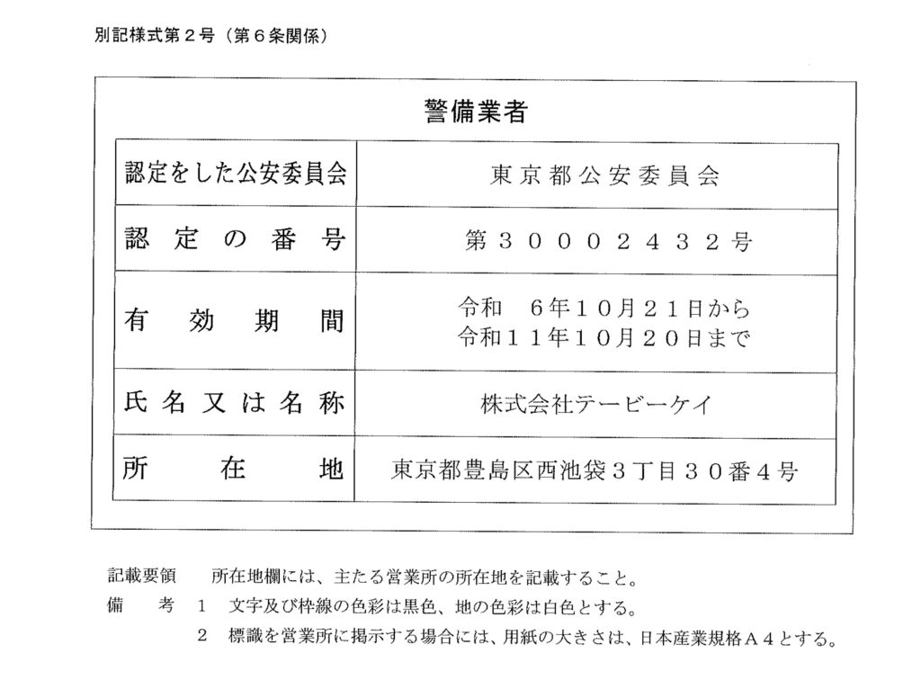 警備業者認定番号